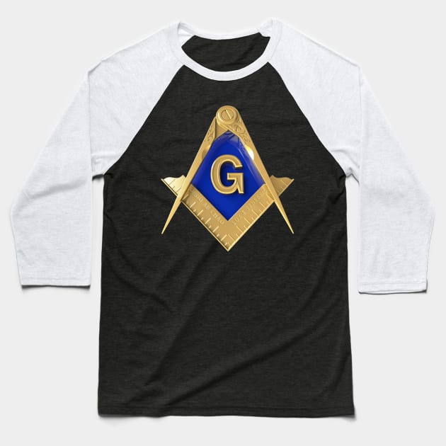 Gold Square & Compass Masonic Freemason Baseball T-Shirt by Master Mason Made